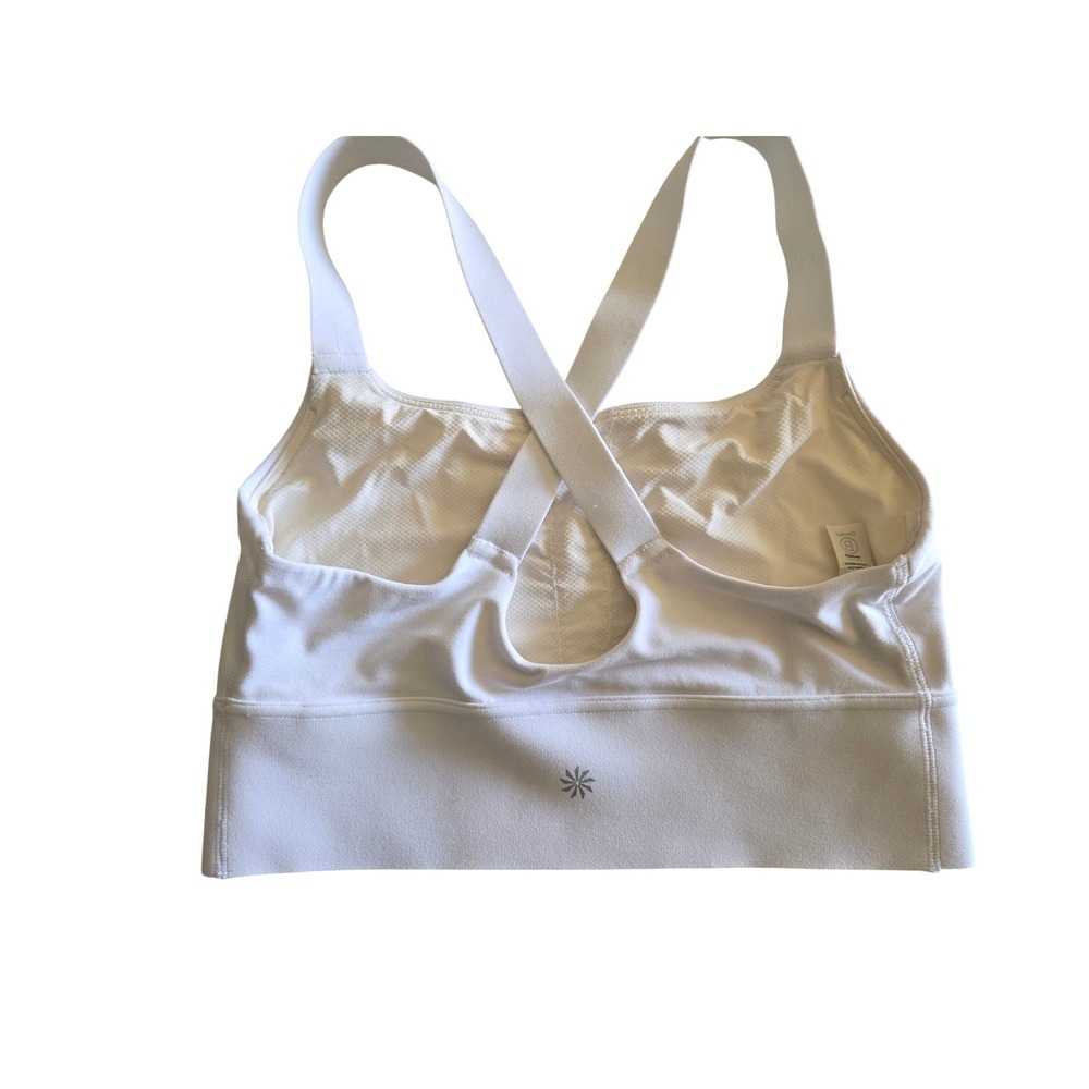 Athleta Womens Small Longline Sports Bra White Crossback Strappy Yoga Workout